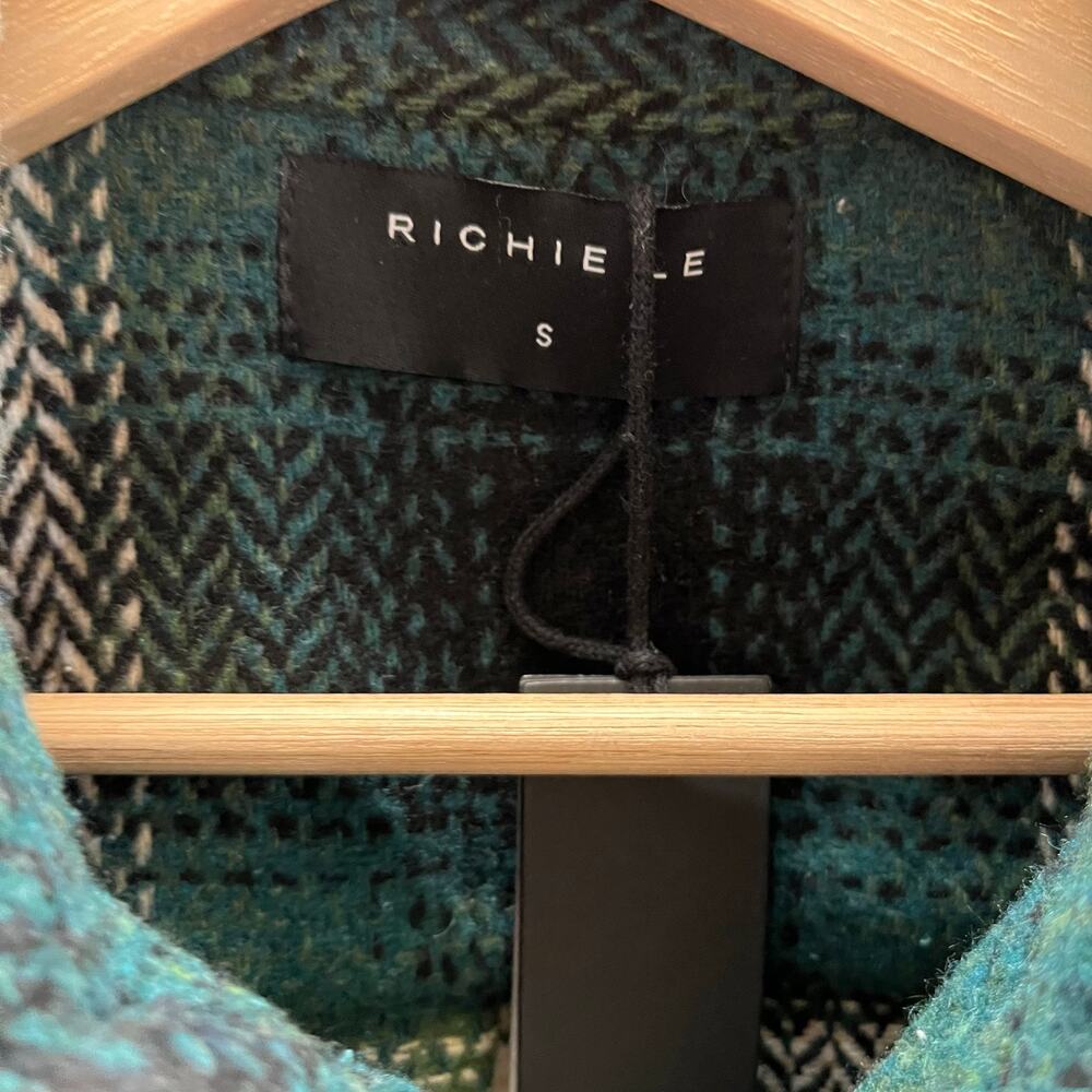 NWT Richie Le Plaid Wool Blend Shirt Jacket Green Herringbone Flannel Size S - Picture 4 of 6